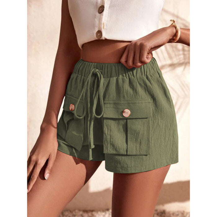 Baggy Mid-Waist Drawstring Straight Shorts