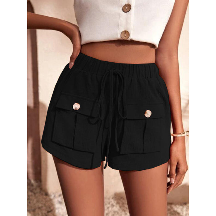 Baggy Mid-Waist Drawstring Straight Shorts