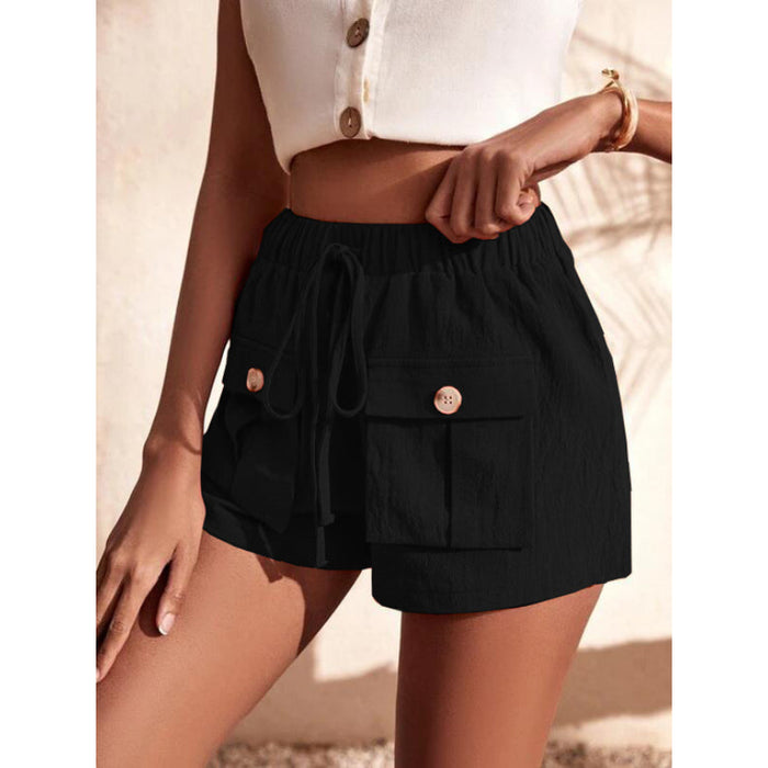 Baggy Mid-Waist Drawstring Straight Shorts