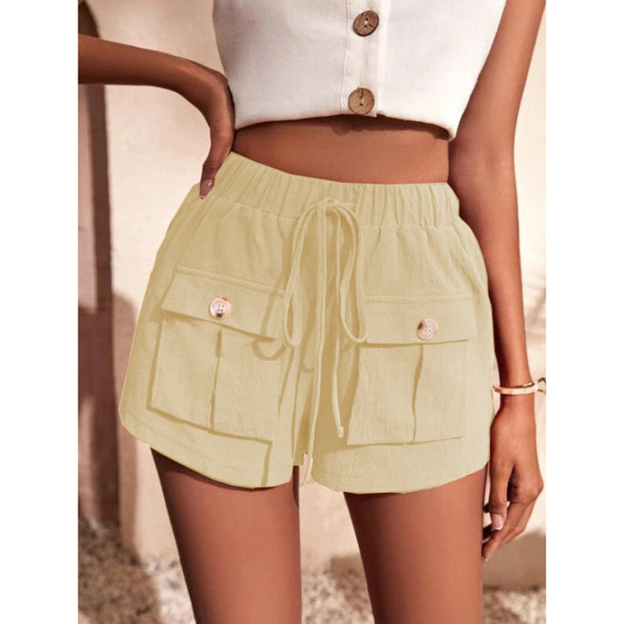 Baggy Mid-Waist Drawstring Straight Shorts