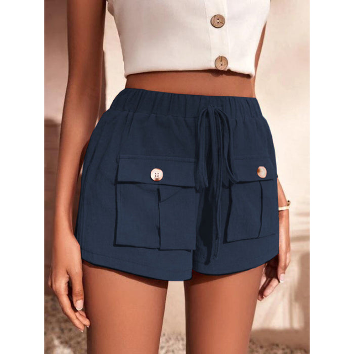 Baggy Mid-Waist Drawstring Straight Shorts