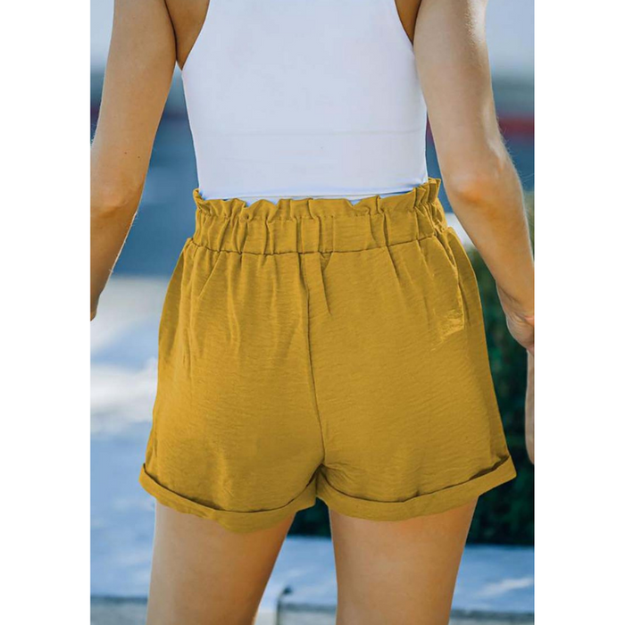 Loose Waisted Strap Pocket High Waisted Casual Shorts